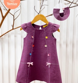 ĐẦM LINEN CHẠY CHỈ NỔI THÊU HOA SIZE NHÍ 